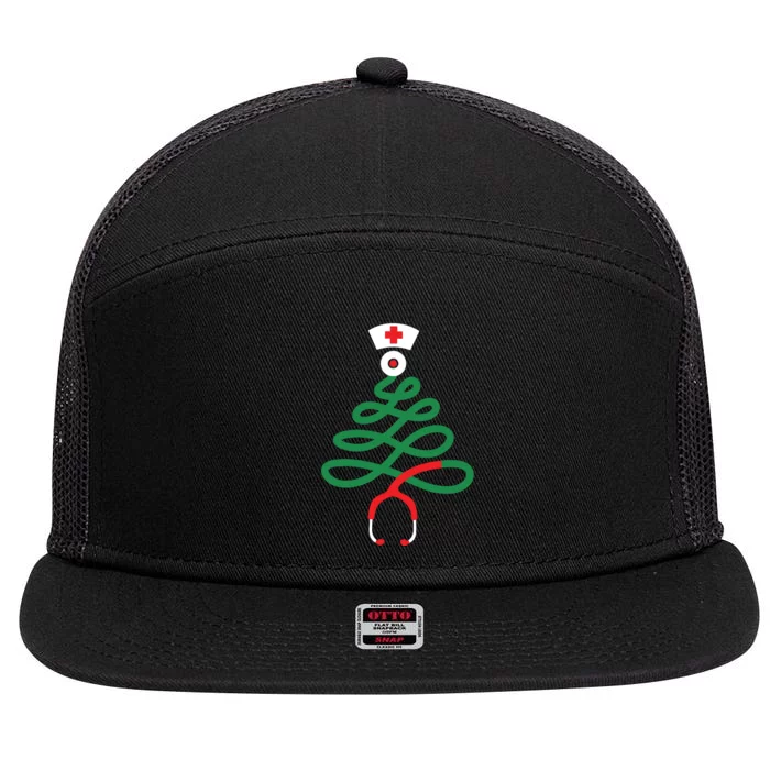 Stethoscope Christmas Tree Nursing Funny Nurse Rn Lpn Squad 7 Panel Mesh Trucker Snapback Hat