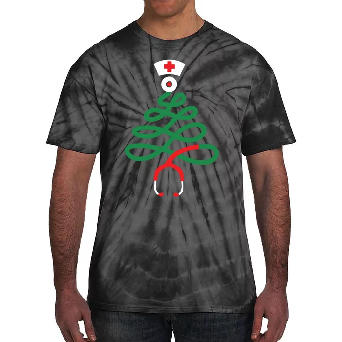 Stethoscope Christmas Tree Nursing Funny Nurse Rn Lpn Squad Tie-Dye T-Shirt