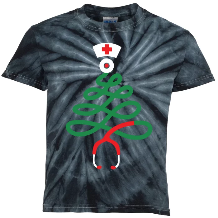 Stethoscope Christmas Tree Nursing Funny Nurse Rn Lpn Squad Kids Tie-Dye T-Shirt