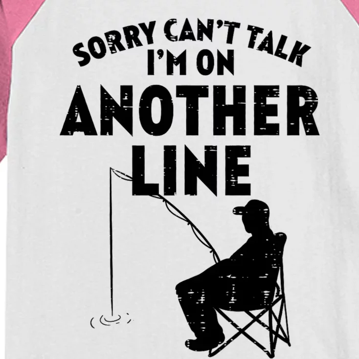 Sorry Cant Talk Another Line Funny Fishing Fisherman Angler Kids Colorblock Raglan Jersey