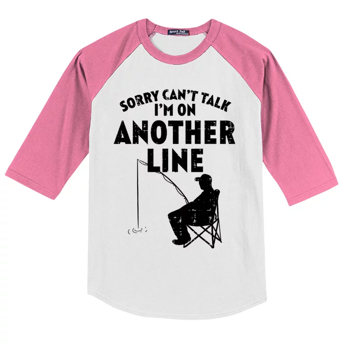 Sorry Cant Talk Another Line Funny Fishing Fisherman Angler Kids Colorblock Raglan Jersey