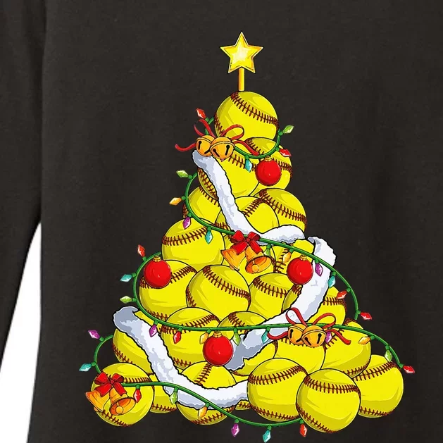 Softball Christmas Tree Xmas Pajamas Player Coach Womens CVC Long Sleeve Shirt