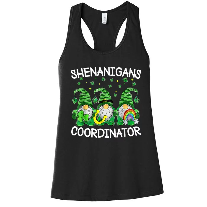 Shenanigans Coordinator Teachers St Patricks Day Gnomes Women's Racerback Tank