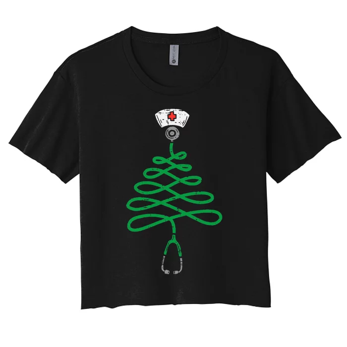 Stethoscope Christmas Tree Nurse Christmas Xmas Women's Crop Top Tee