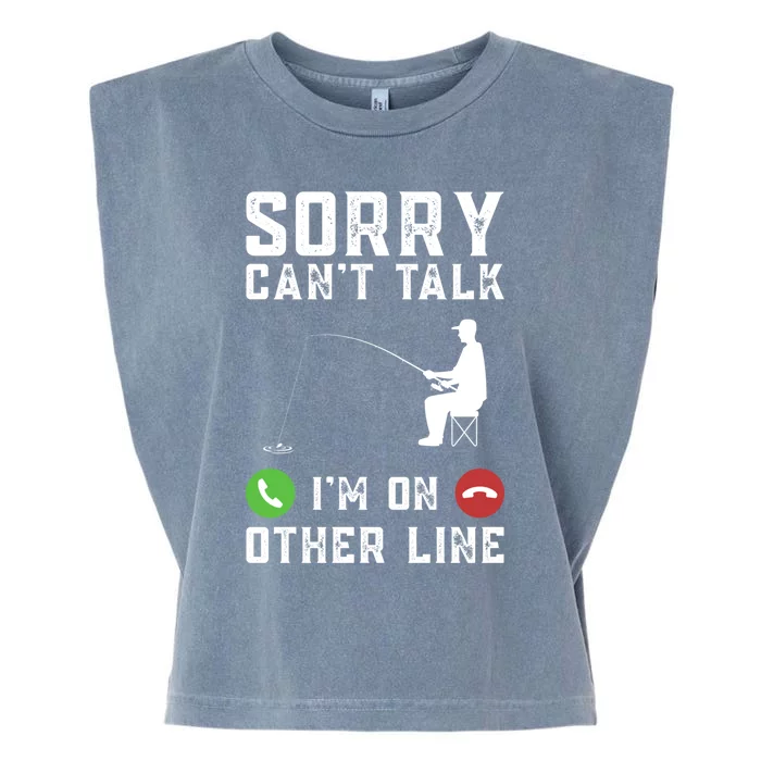 Sorry CanT Talk IM On Other Line Funny Fishing Fish Bass Funny Gift Garment-Dyed Women's Muscle Tee