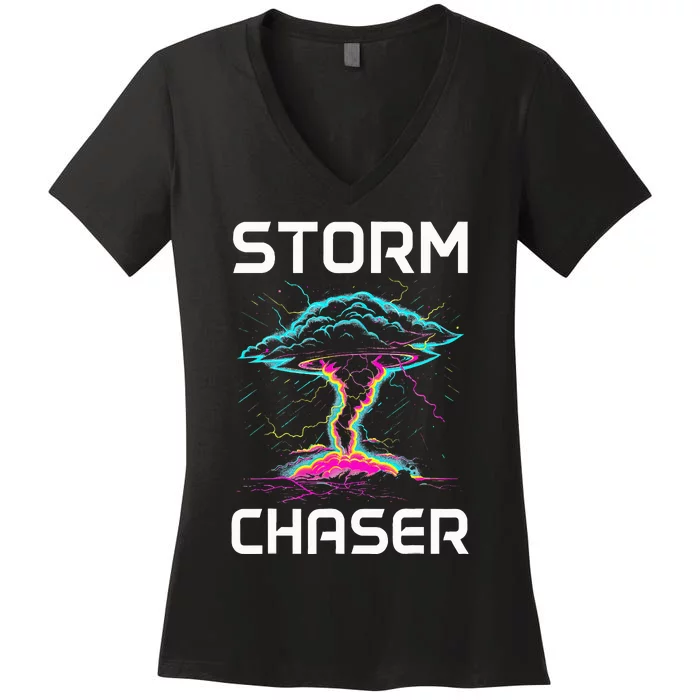 Storm Chasing Tornado Chaser Meteorologist Meteorology Women's V-Neck T-Shirt