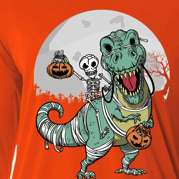 Skeleton Costume TRex Cemetery Halloween Trick Rawr Treat Funny Gift Cooling Performance Long Sleeve Crew