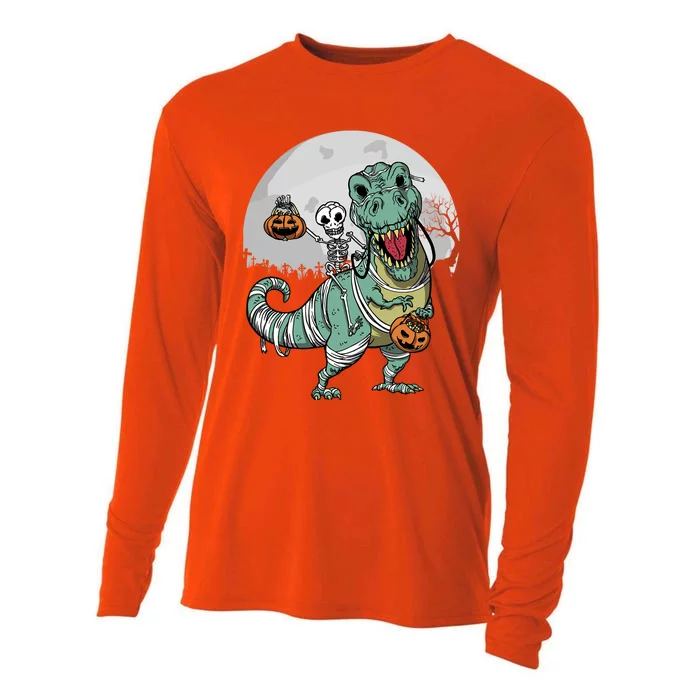 Skeleton Costume TRex Cemetery Halloween Trick Rawr Treat Funny Gift Cooling Performance Long Sleeve Crew