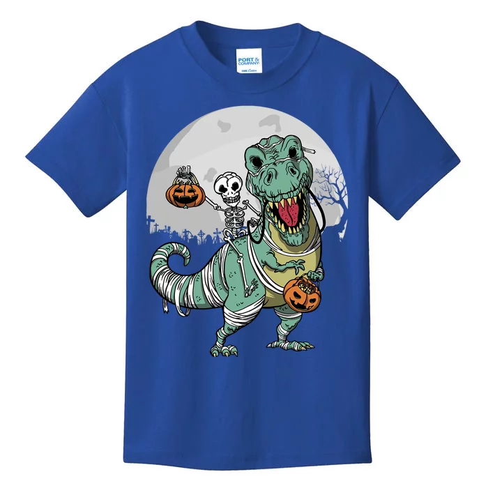 Skeleton Costume TRex Cemetery Halloween Trick Rawr Treat Funny Gift Kids T-Shirt