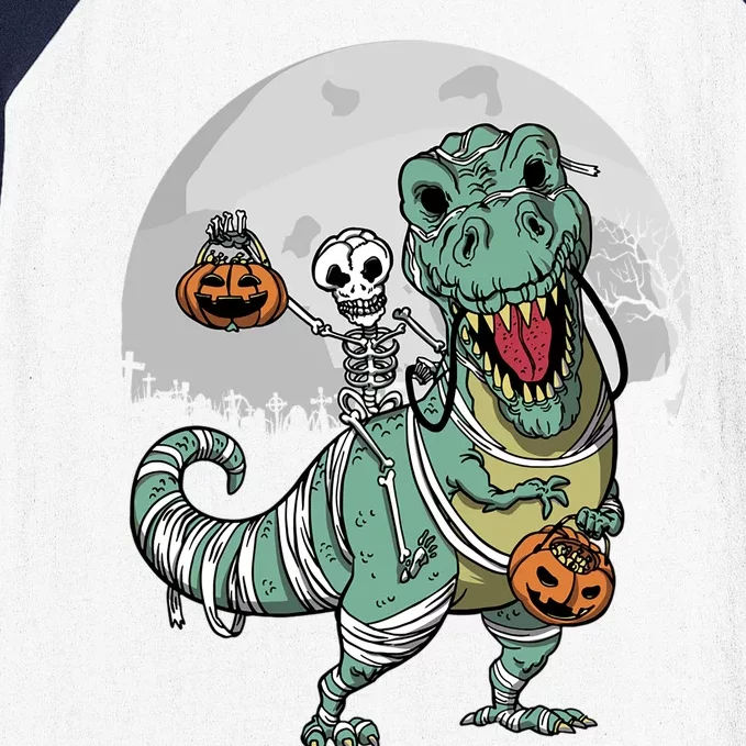 Skeleton Costume TRex Cemetery Halloween Trick Rawr Treat Funny Gift Baseball Sleeve Shirt