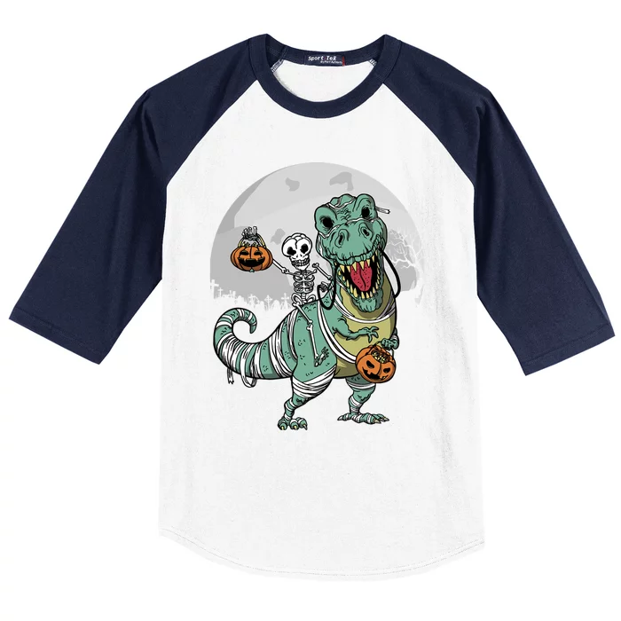 Skeleton Costume TRex Cemetery Halloween Trick Rawr Treat Funny Gift Baseball Sleeve Shirt