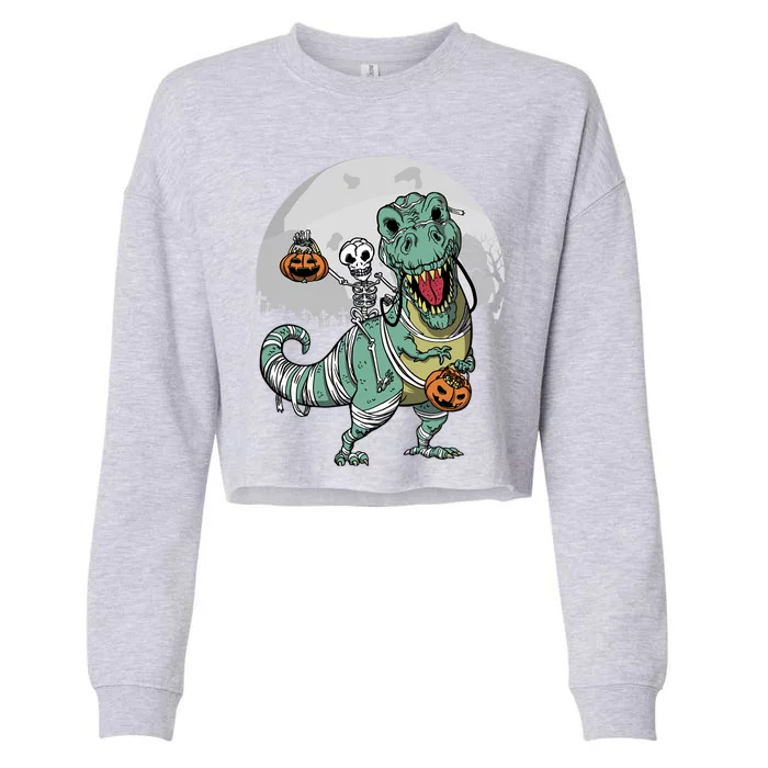 Skeleton Costume TRex Cemetery Halloween Trick Rawr Treat Funny Gift Cropped Pullover Crew