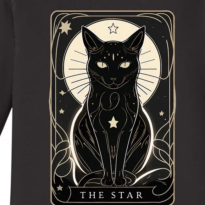 Star Cat Tarot Card Graphic For Tarot Cat Lovers Baby Long Sleeve Bodysuit