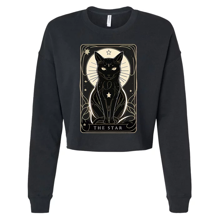 Star Cat Tarot Card Graphic For Tarot Cat Lovers Cropped Pullover Crew