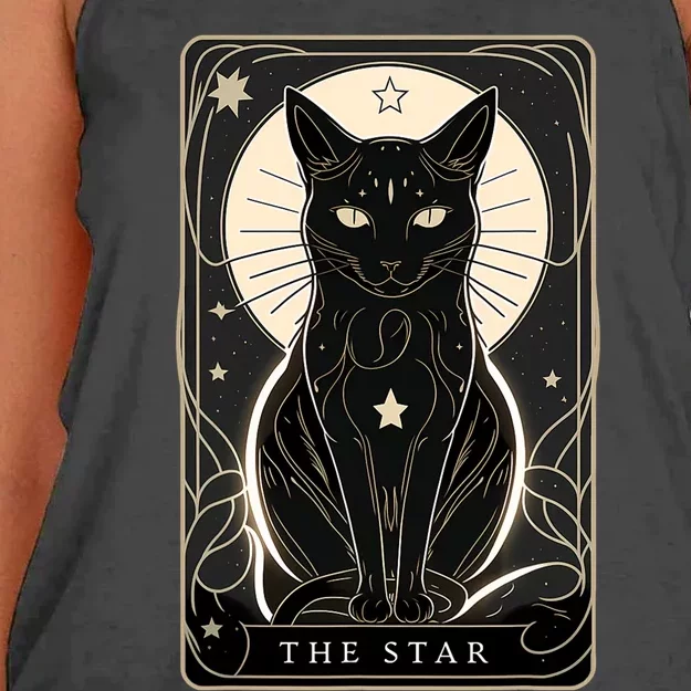 Star Cat Tarot Card For Tarot Cat Lovers Women's Knotted Racerback Tank