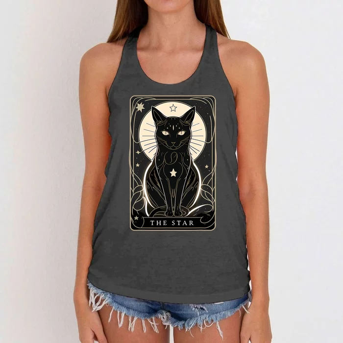 Star Cat Tarot Card For Tarot Cat Lovers Women's Knotted Racerback Tank