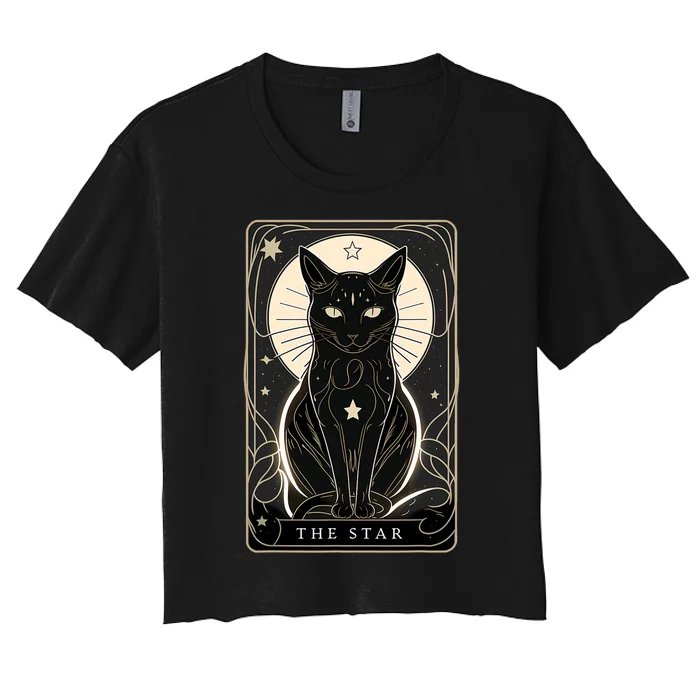 Star Cat Tarot Card For Tarot Cat Lovers Women's Crop Top Tee