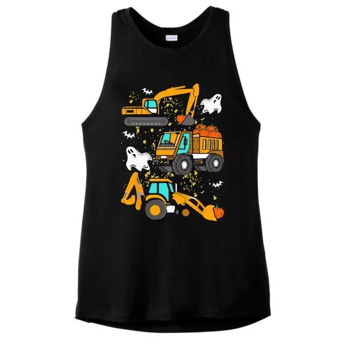 Spooky Crane Truck Pumpkin Perfect for Halloween Decor Ladies Tri-Blend Wicking Tank