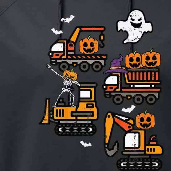 Spooky Construction Trucks Halloween Costume Performance Fleece Hoodie