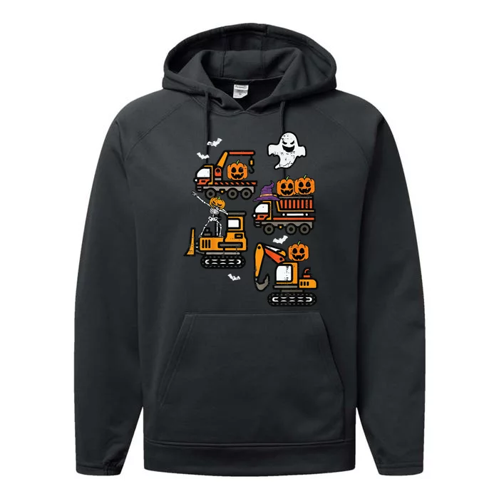 Spooky Construction Trucks Halloween Costume Performance Fleece Hoodie