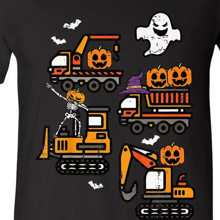 Spooky Construction Trucks Halloween Costume V-Neck T-Shirt