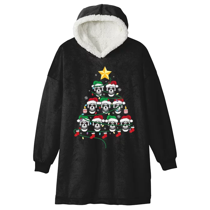 Skull Christmas Tree Pajama Cool Skeleton Santa Hat Hooded Wearable Blanket