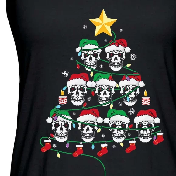 Skull Christmas Tree Pajama Cool Skeleton Santa Hat Ladies Essential Flowy Tank