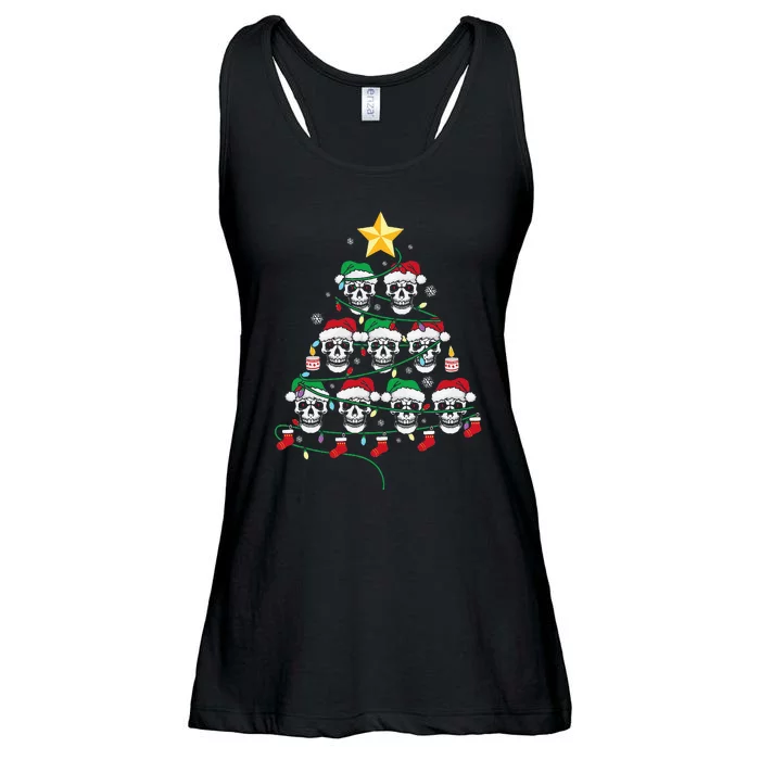 Skull Christmas Tree Pajama Cool Skeleton Santa Hat Ladies Essential Flowy Tank