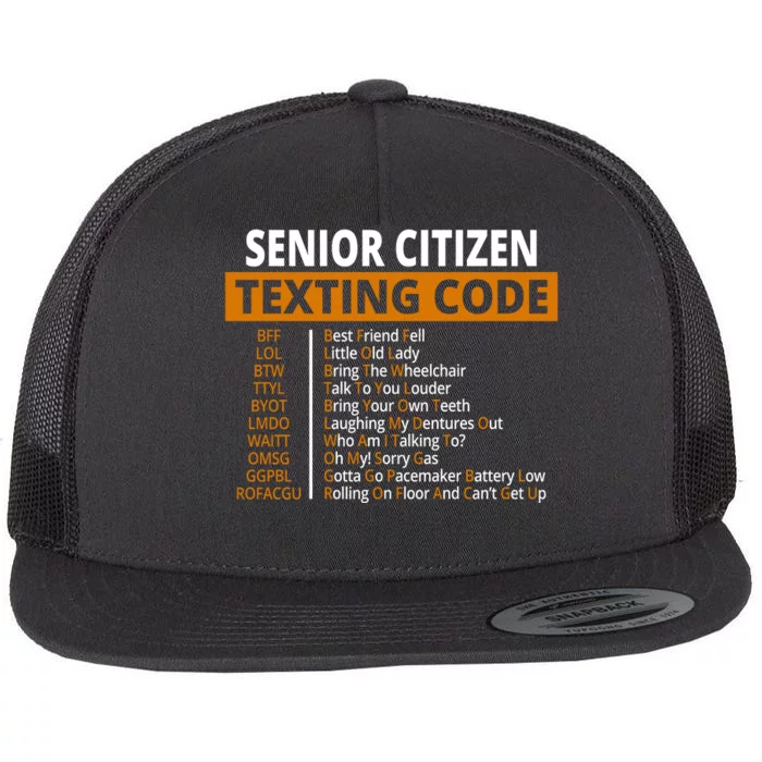 Senior Citizen Texting Code Funny Flat Bill Trucker Hat