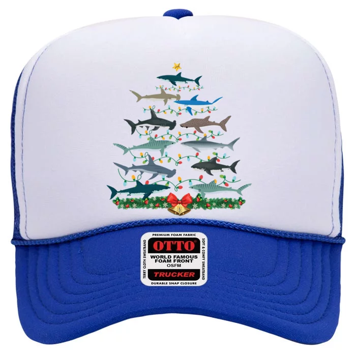 Shark Christmas Tree Ornat Funny Shark Lovers Xmas Meaningful Gift High Crown Mesh Trucker Hat