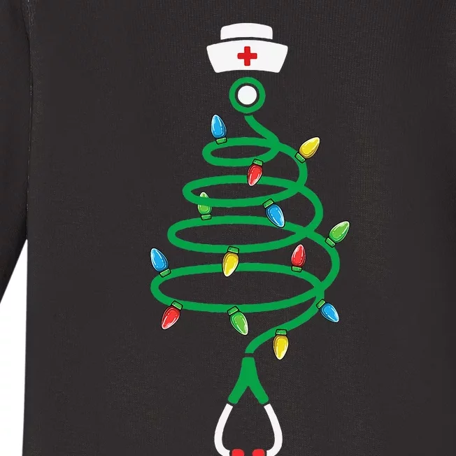 Stethoscope Christmas Tree Nurse Christmas Lights Xmas Baby Long Sleeve Bodysuit