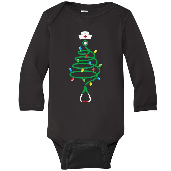 Stethoscope Christmas Tree Nurse Christmas Lights Xmas Baby Long Sleeve Bodysuit