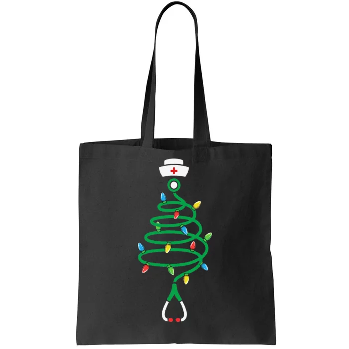 Stethoscope Christmas Tree Nurse Christmas Lights Xmas Tote Bag