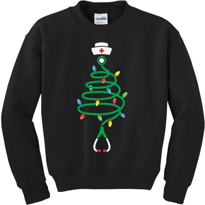 Stethoscope Christmas Tree Nurse Christmas Lights Xmas Kids Sweatshirt