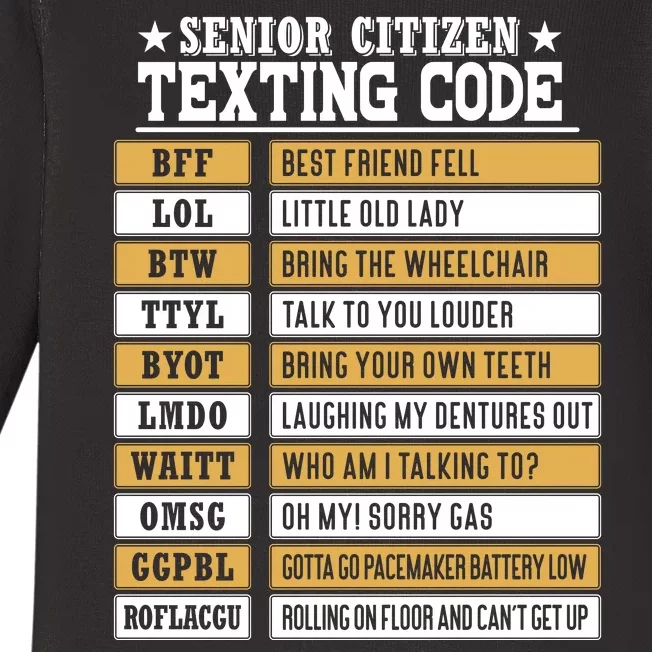 Senior Citizen Texting Code Funny Old People Gift Baby Long Sleeve Bodysuit