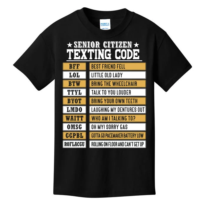 Senior Citizen Texting Code Funny Old People Gift Kids T-Shirt