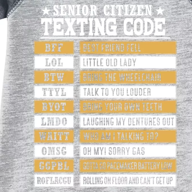 Senior Citizen Texting Code Funny Old People Gift Infant Baby Jersey Bodysuit