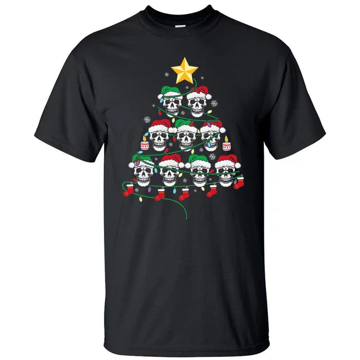 Skull Christmas Tree Pajama Cool Skeleton Santa Hat XMas Tall T-Shirt