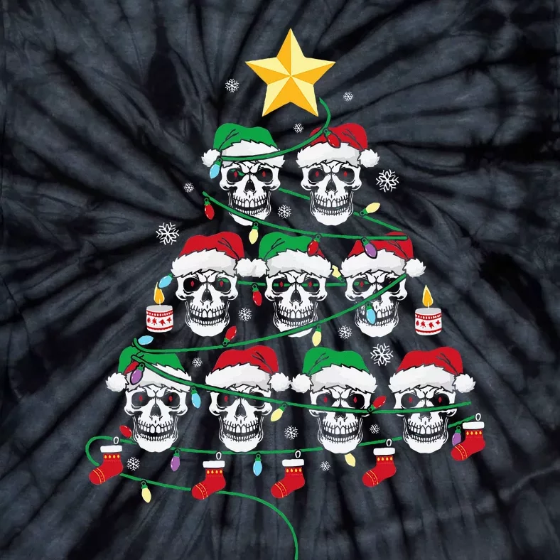 Skull Christmas Tree Pajama Cool Skeleton Santa Hat XMas Tie-Dye T-Shirt