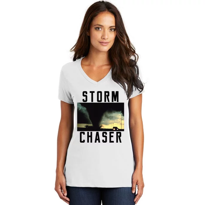 Storm Chaser Tornado Picture Weather Meteorologist Women's V-Neck T-Shirt