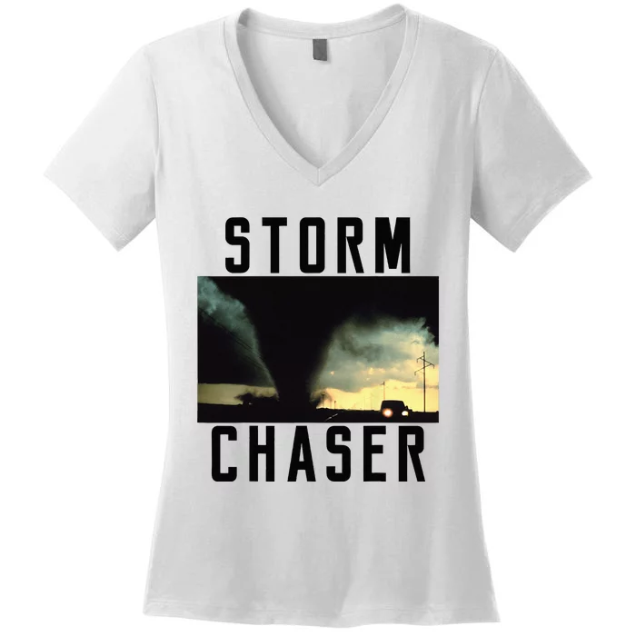 Storm Chaser Tornado Picture Weather Meteorologist Women's V-Neck T-Shirt