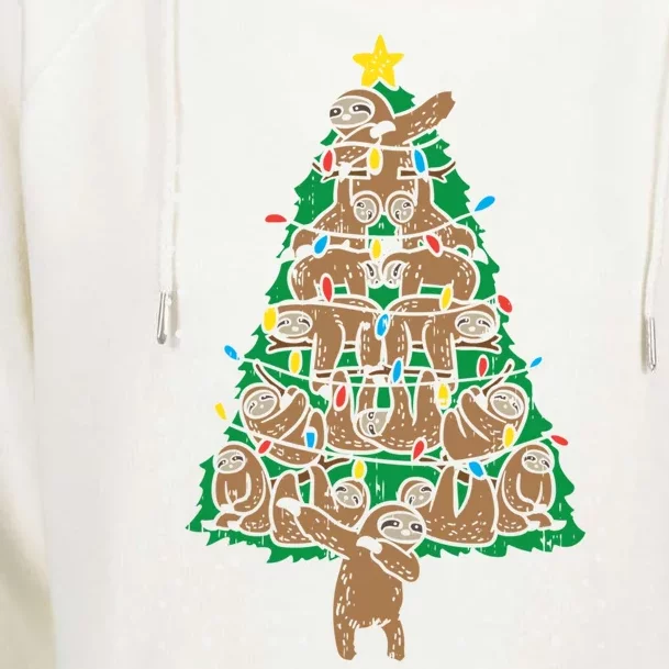 Sloth Christmas Tree Funny Merry Slothmas Lazy Animal Gift Womens Funnel Neck Pullover Hood