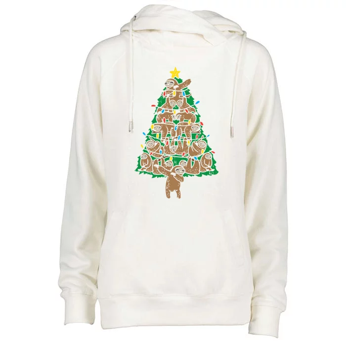 Sloth Christmas Tree Funny Merry Slothmas Lazy Animal Gift Womens Funnel Neck Pullover Hood