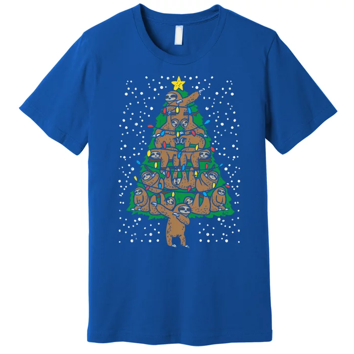 Sloth Christmas Tree Funny Merry Slothmas Lazy Animal Gift Premium T-Shirt