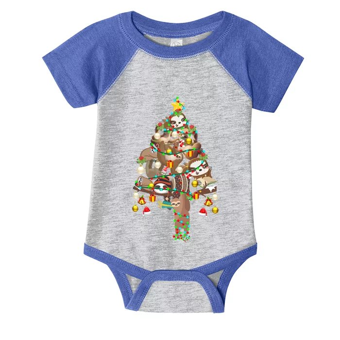 Sloth Christmas Tree Lights Xmas Lover Merry Slothmas Pajama Gift Infant Baby Jersey Bodysuit