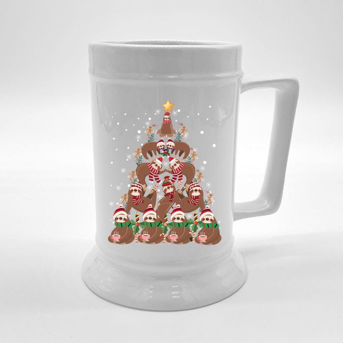 Sloth Christmas Tree Merry Slothmas Xmas Sloth Cool Gift Front & Back Beer Stein