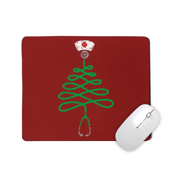 Stethoscope Christmas Tree Nurse Christmas Scrub Top Xmas Mousepad