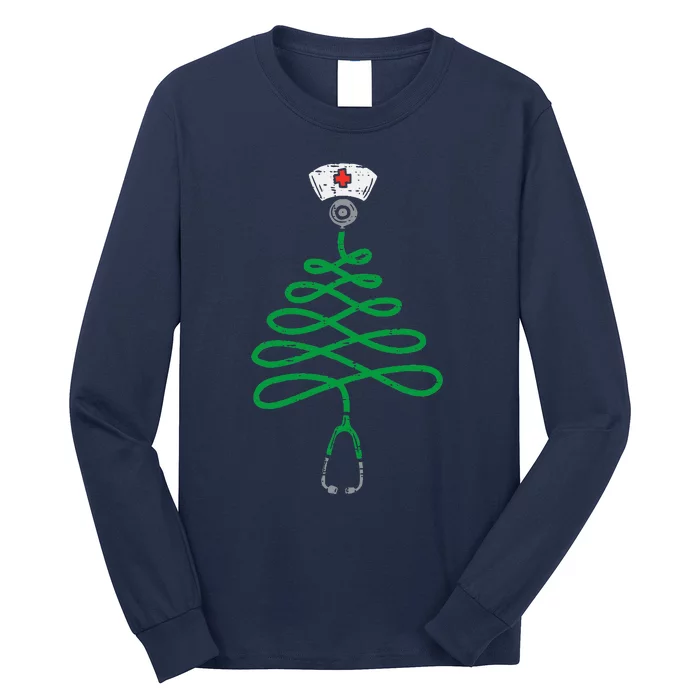 Stethoscope Christmas Tree Nurse Christmas Scrub Top Xmas Long Sleeve Shirt