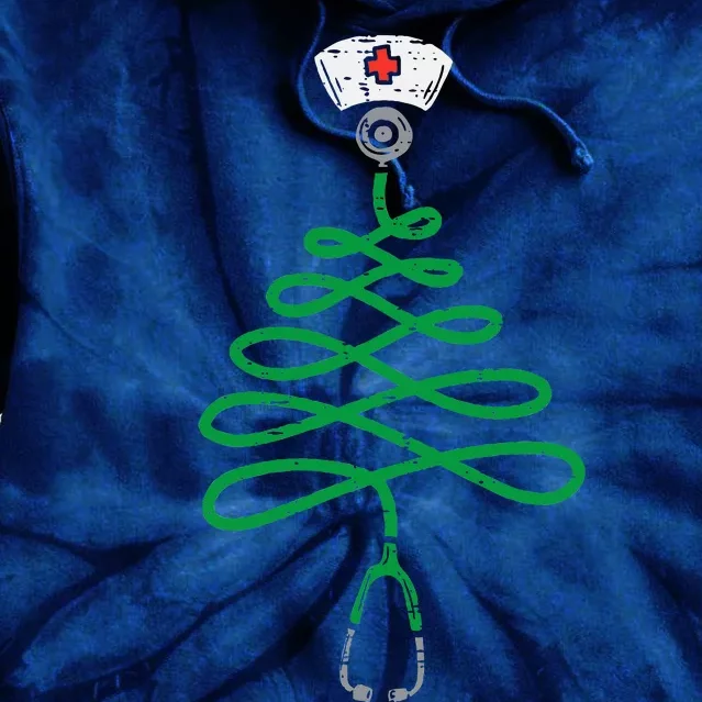 Stethoscope Christmas Tree Nurse Christmas Scrub Top Xmas Tie Dye Hoodie