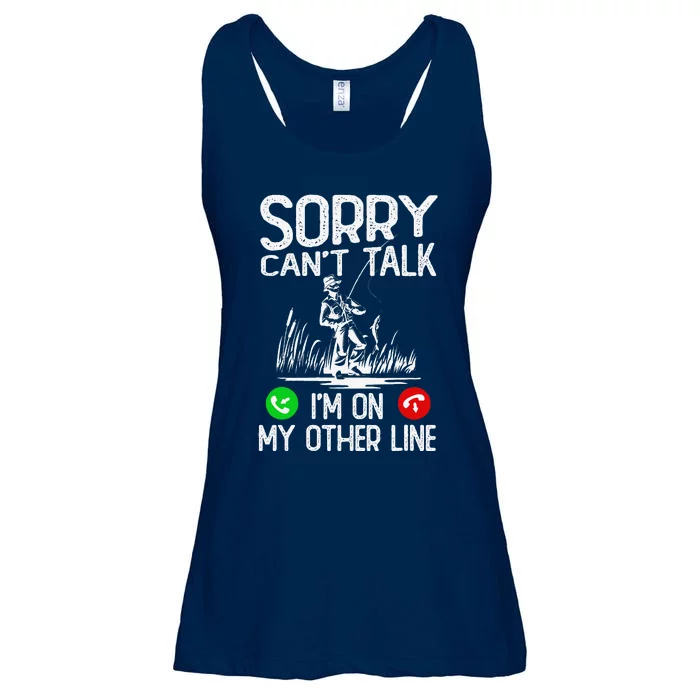 Sorry CanT Talk IM On My Other Line Fishing Dad Reel Cool Ladies Essential Flowy Tank